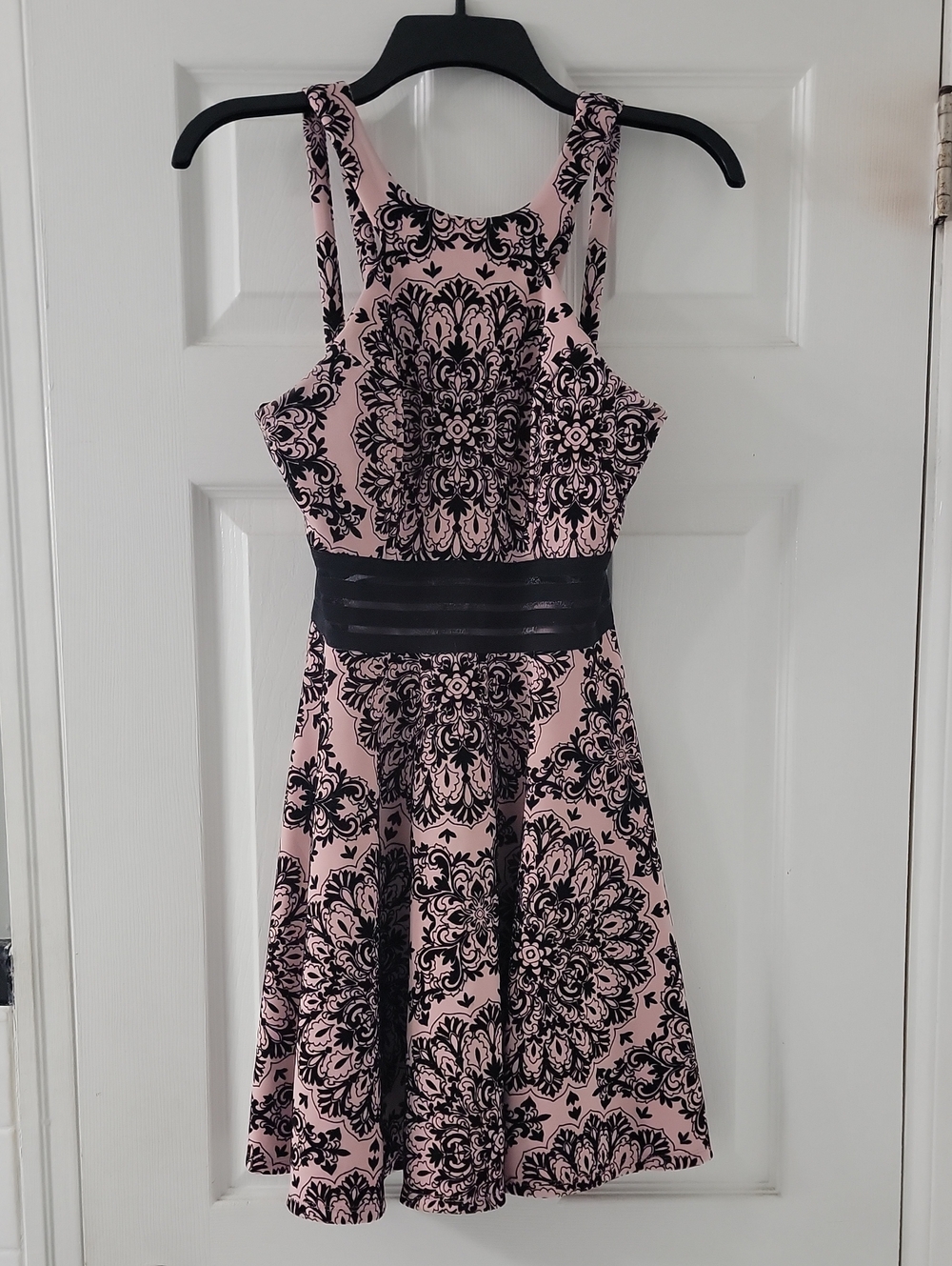 City Studio Pink & Black Damask Fit-and-Flare Dress